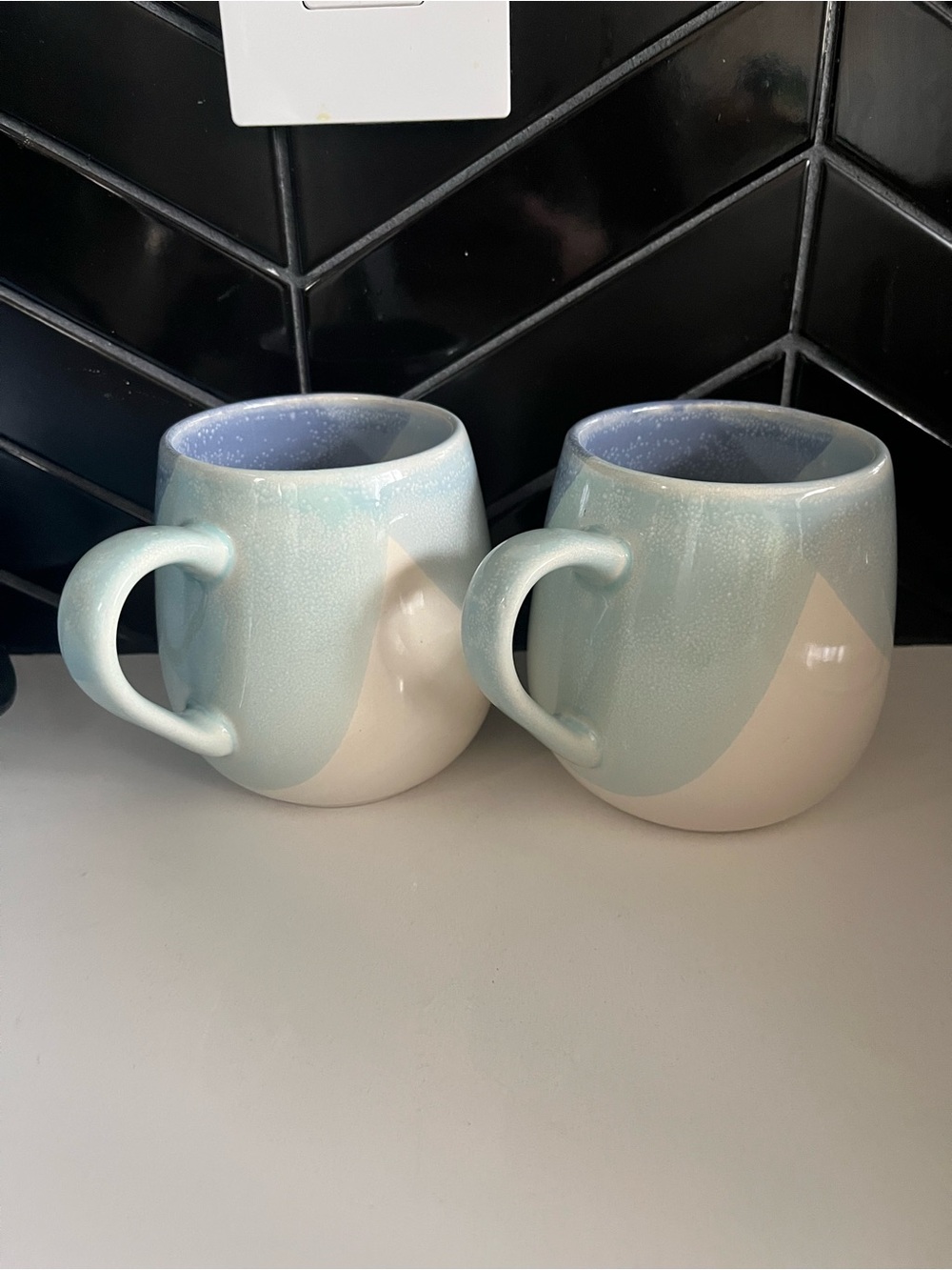 Ceramic Two-Tone Mint and Cream Coffee Mugs - Set of 2